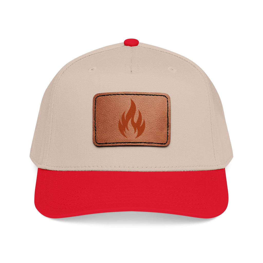 Leather Patch Flame Baseball Cap — Mid Profile Adjustable Hat