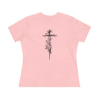 Women's Floral Cross Dark Pallete Cotton Tee — Delicate Vine Cross Graphic