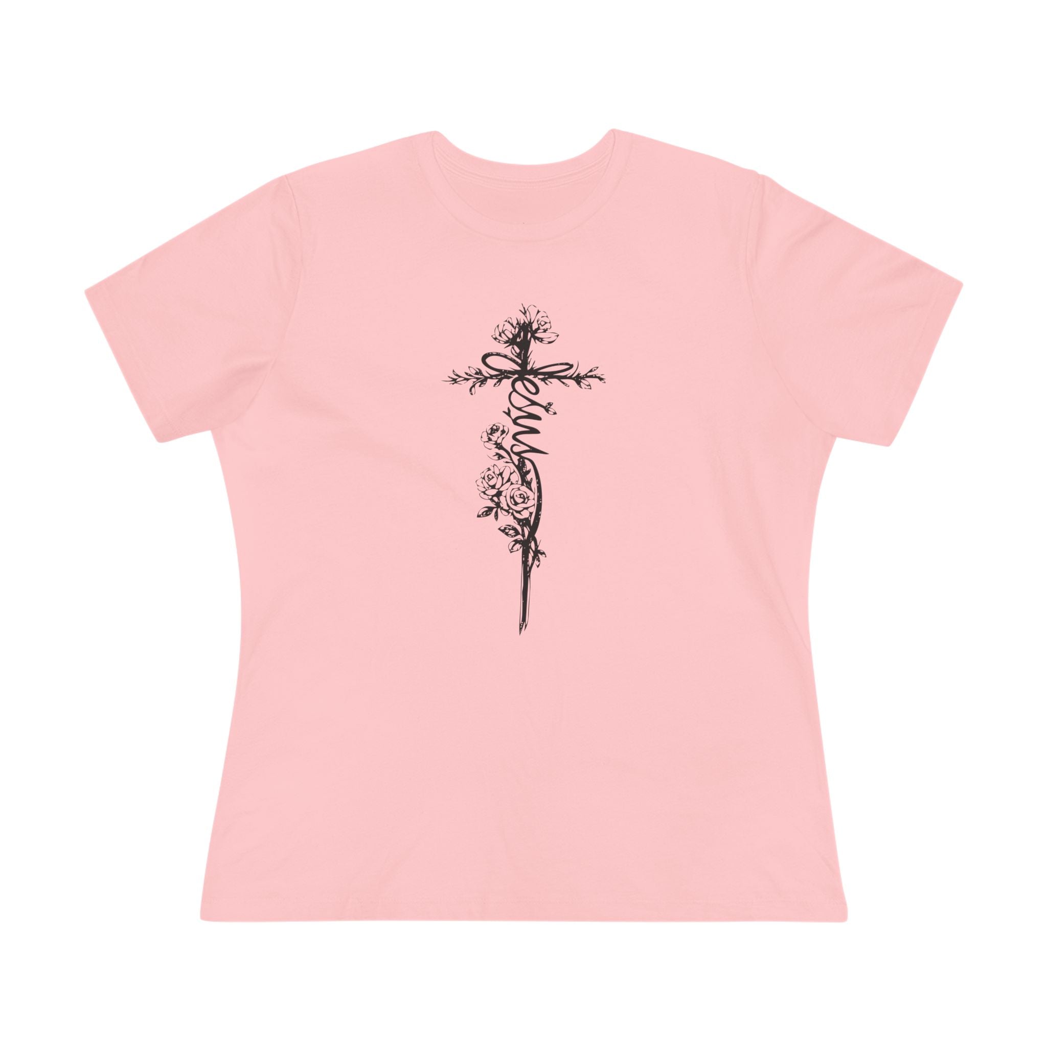 Women's Floral Cross Dark Pallete Cotton Tee — Delicate Vine Cross Graphic