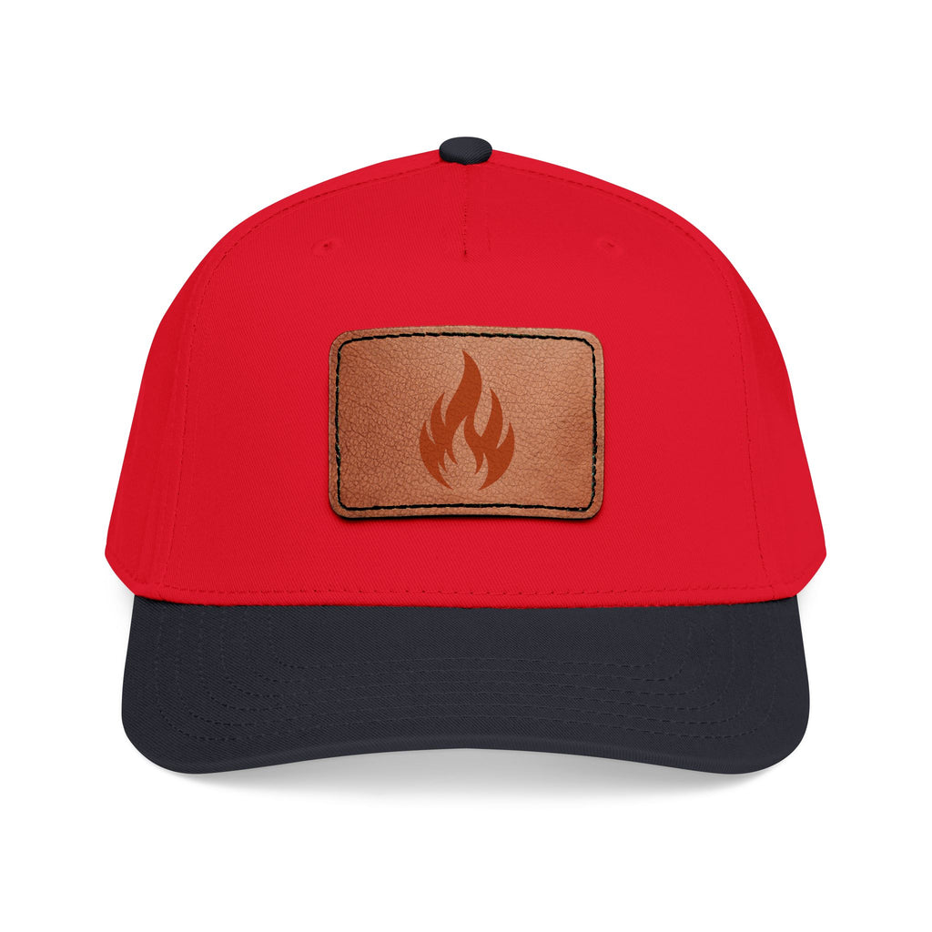 Leather Patch Flame Baseball Cap — Mid Profile Adjustable Hat