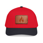 Leather Patch Flame Baseball Cap — Mid Profile Adjustable Hat