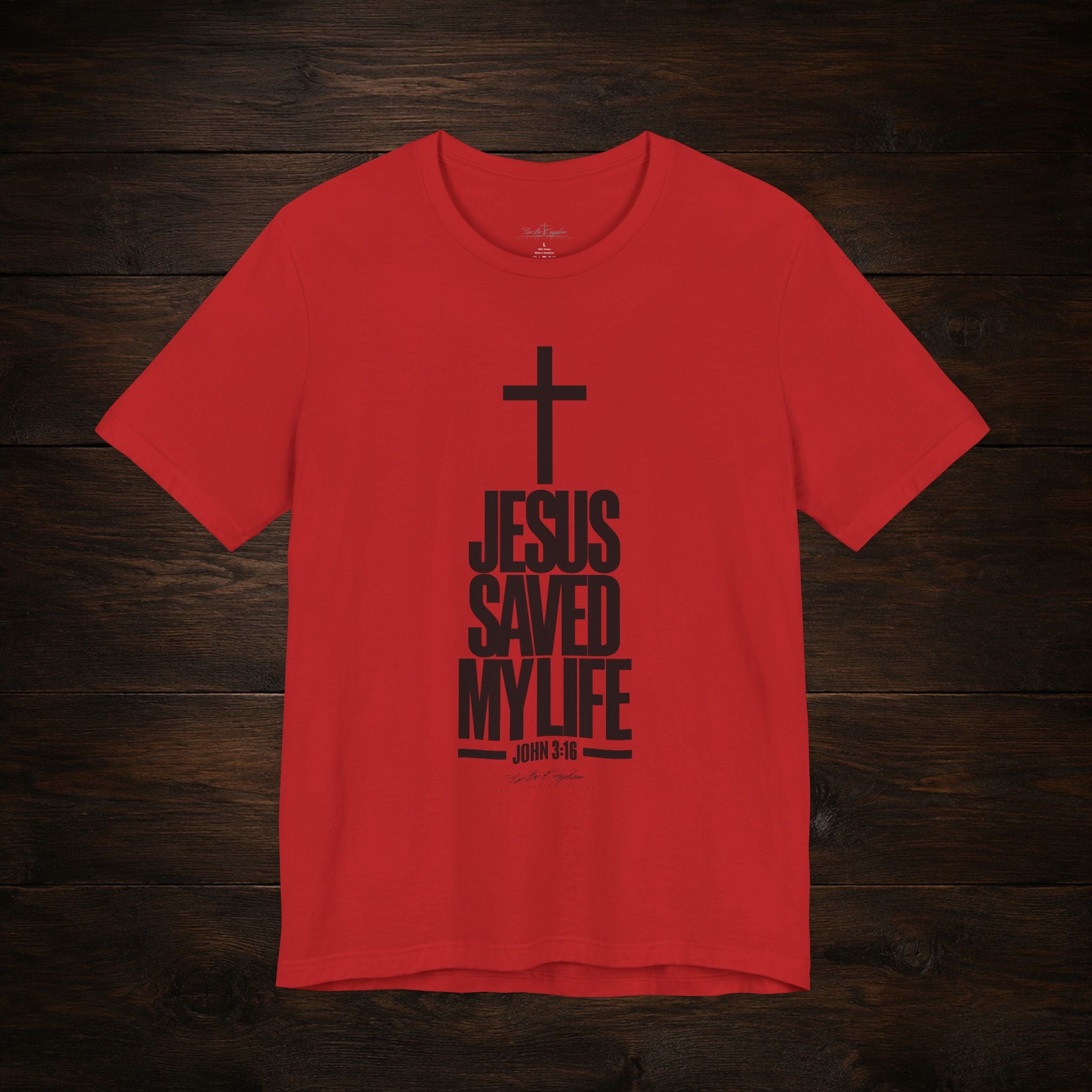 Jesus Saved My Life Dark Pallete Tee — Christian Cross Faith Shirt (John 3:16)