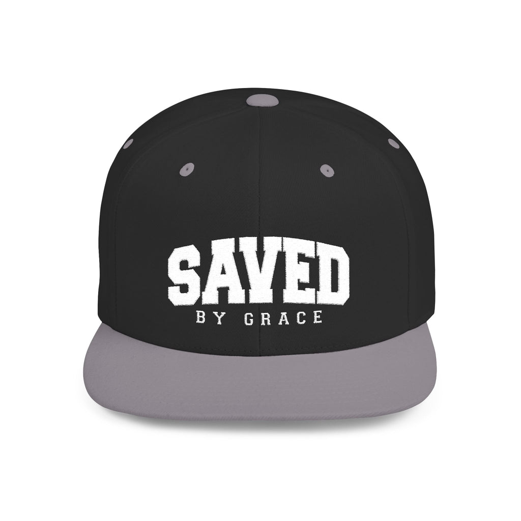 SAVED BY GRACE — Flat Bill Snapback Hat — Bold Faith Statement Cap