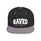 SAVED BY GRACE — Flat Bill Snapback Hat — Bold Faith Statement Cap