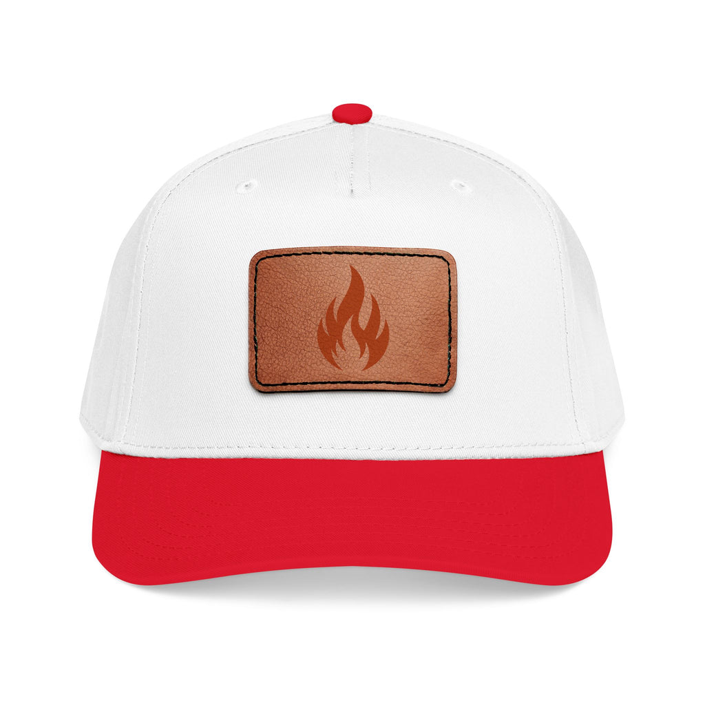 Leather Patch Flame Baseball Cap — Mid Profile Adjustable Hat