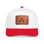 Leather Patch Flame Baseball Cap — Mid Profile Adjustable Hat