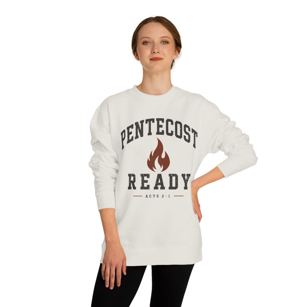 Pentecost Ready Crewneck Sweatshirt — Christian Faith Flame Graphic