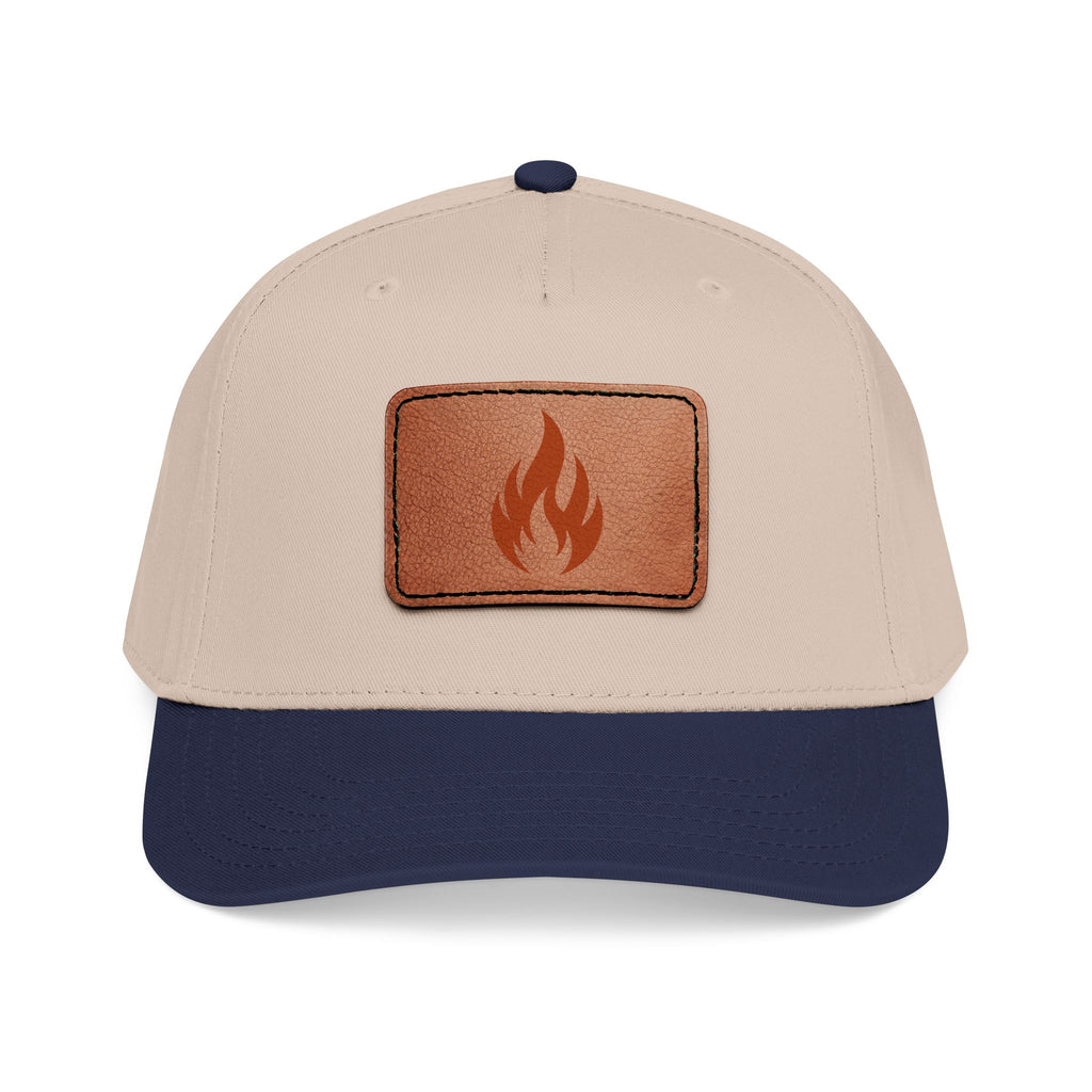 Leather Patch Flame Baseball Cap — Mid Profile Adjustable Hat