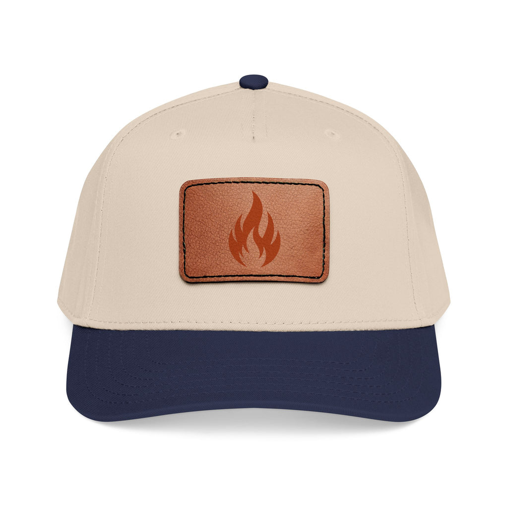 Leather Patch Flame Baseball Cap — Mid Profile Adjustable Hat