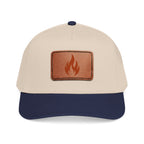 Leather Patch Flame Baseball Cap — Mid Profile Adjustable Hat