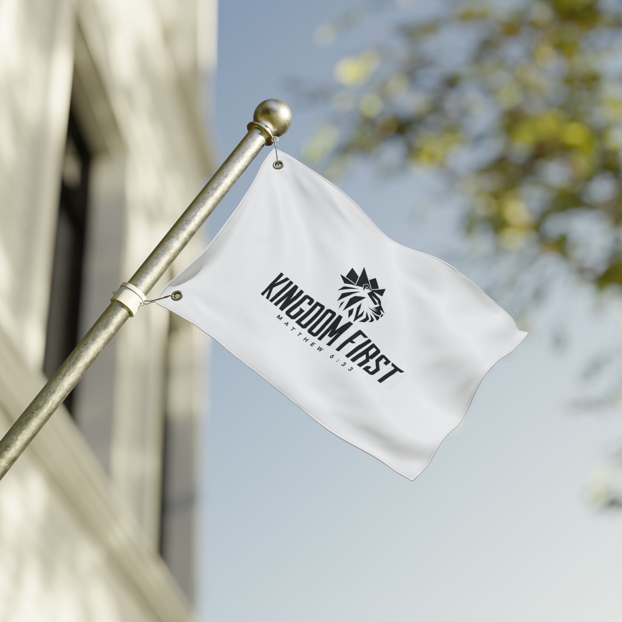 Kingdom First Double-Sided Flag — Matthew 6:33 Inspirational Church Banner