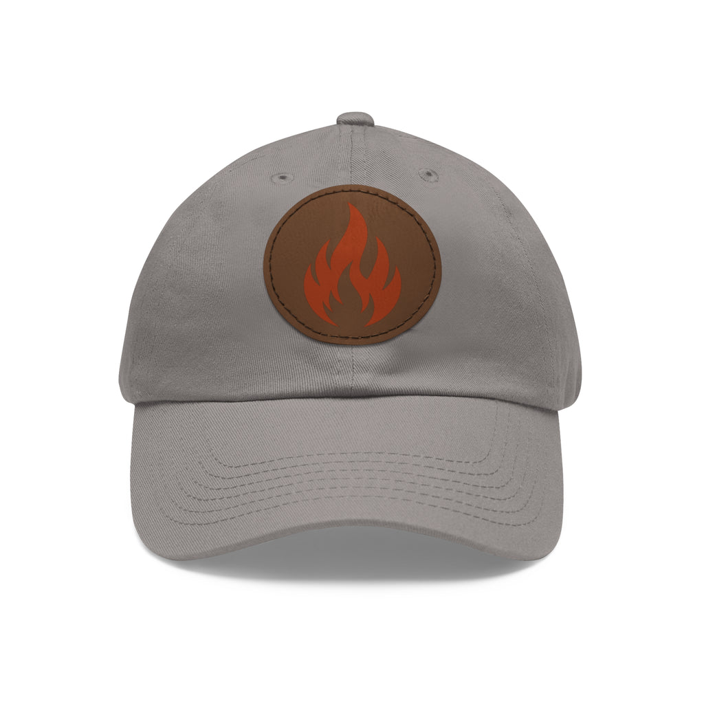 Flame Patch Dad Hat — Leather Round Patch Fire Logo Cap