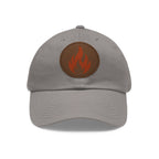 Flame Patch Dad Hat — Leather Round Patch Fire Logo Cap