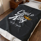 Christ Is King Velveteen Plush Blanket — Christian Faith Throw with Crown Design