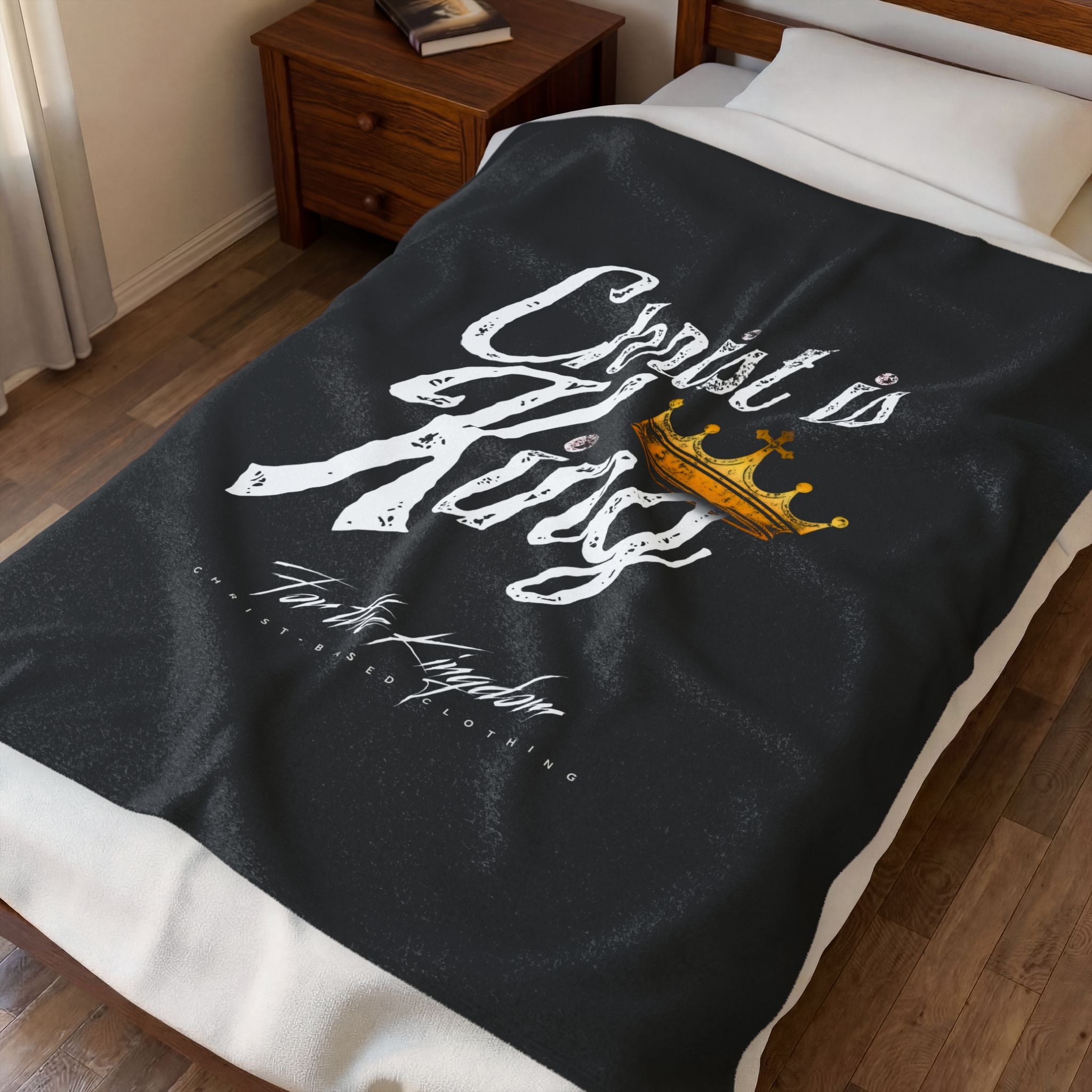 Christ Is King Velveteen Plush Blanket — Christian Faith Throw with Crown Design