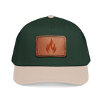 Leather Patch Flame Baseball Cap — Mid Profile Adjustable Hat