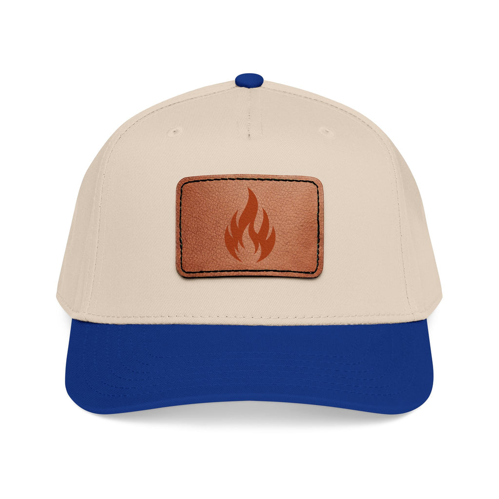 Leather Patch Flame Baseball Cap — Mid Profile Adjustable Hat