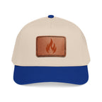 Leather Patch Flame Baseball Cap — Mid Profile Adjustable Hat