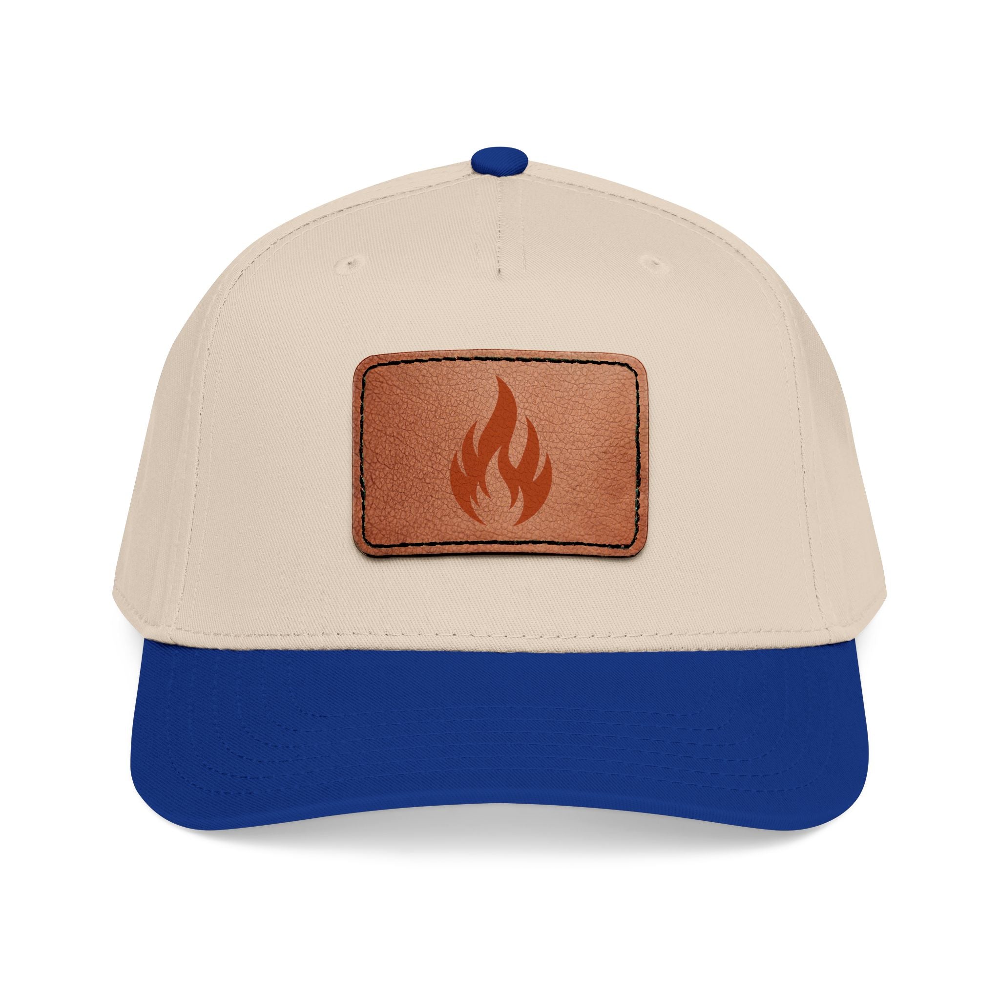 Leather Patch Flame Baseball Cap — Mid Profile Adjustable Hat