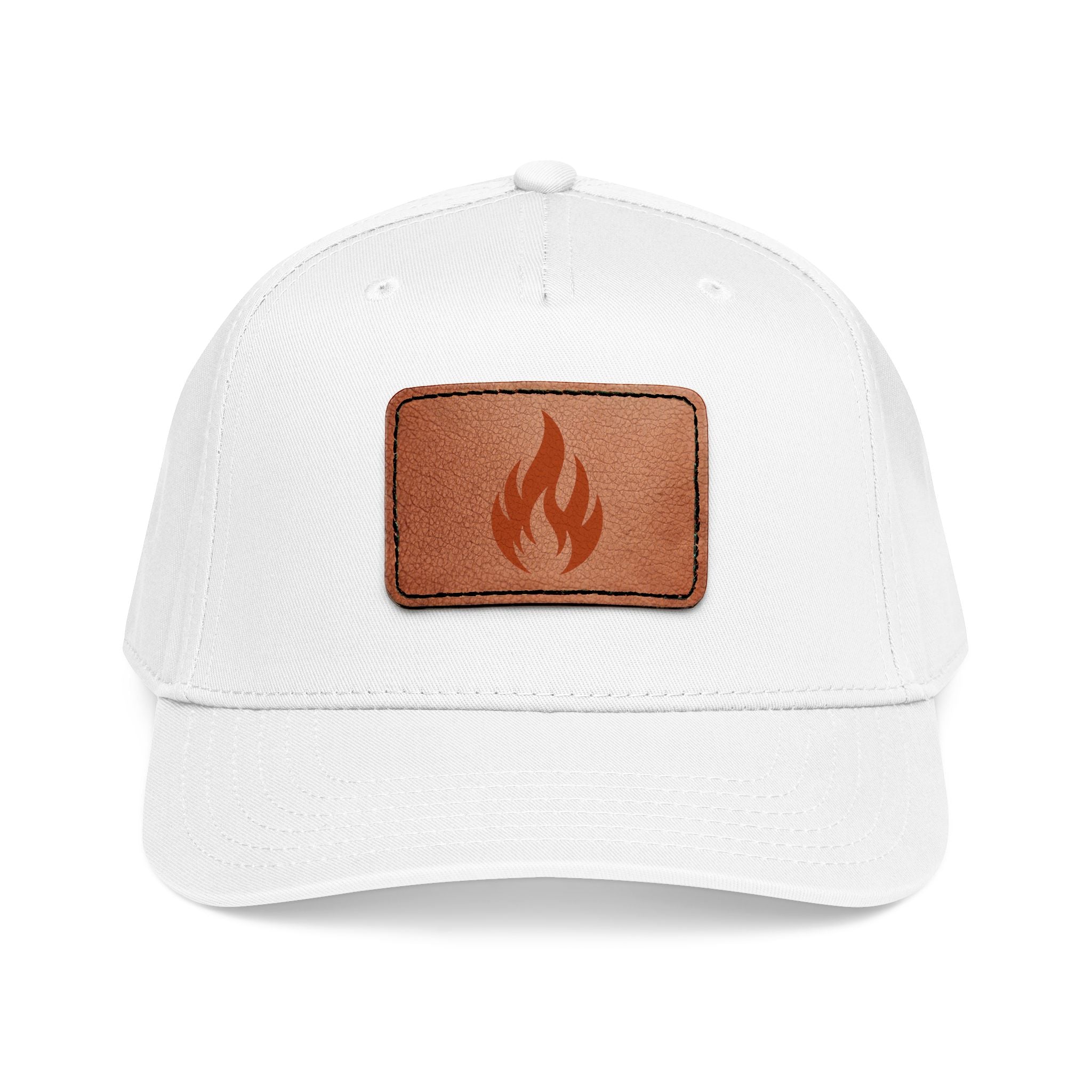Leather Patch Flame Baseball Cap — Mid Profile Adjustable Hat