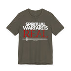 Spiritual Warfare Is Real Light Palette T-Shirt — Christian Faith Tee with Sword Graphic