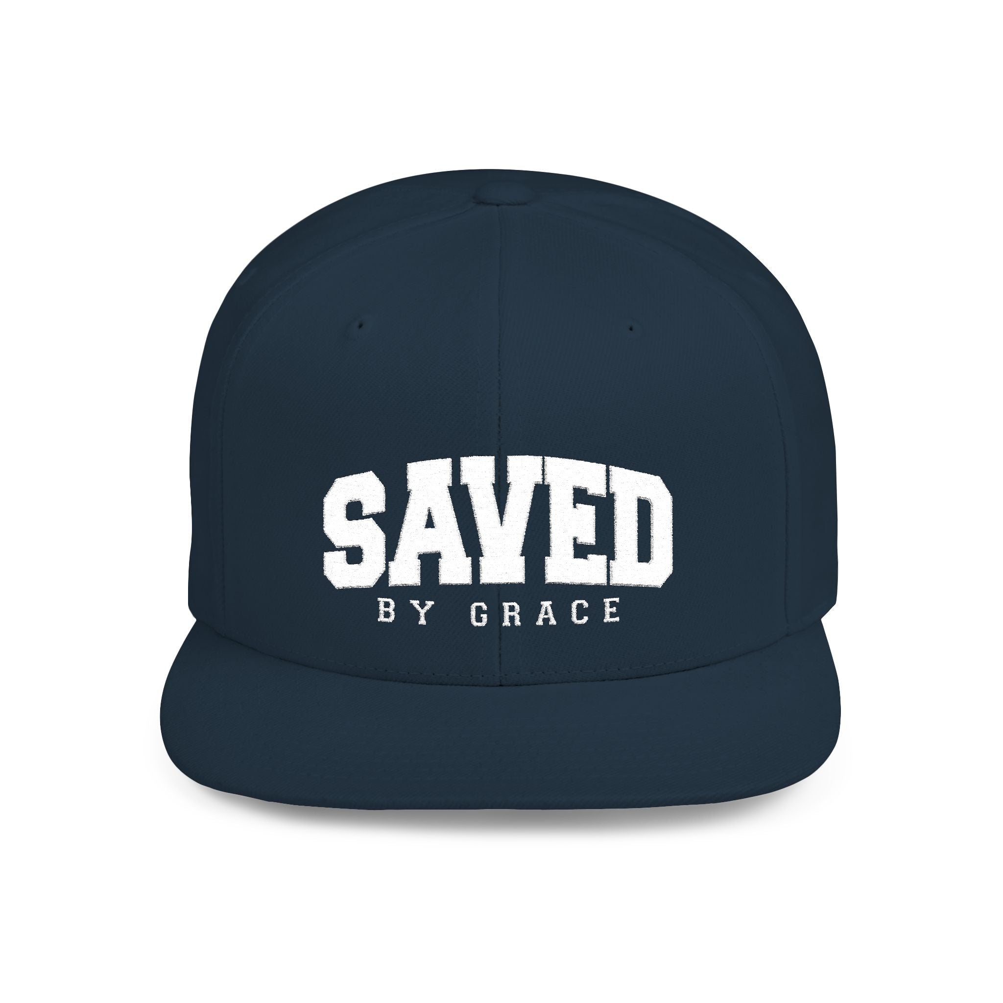 SAVED BY GRACE — Flat Bill Snapback Hat — Bold Faith Statement Cap