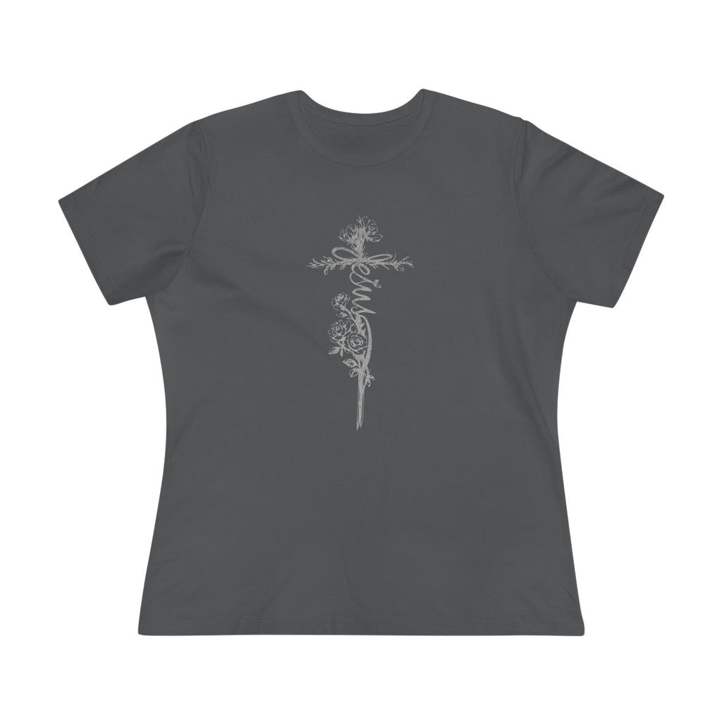 Women's Floral Cross Cotton Tee — Delicate Vine Cross Graphic