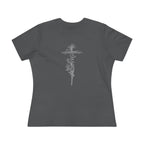 Women's Floral Cross Cotton Tee — Delicate Vine Cross Graphic