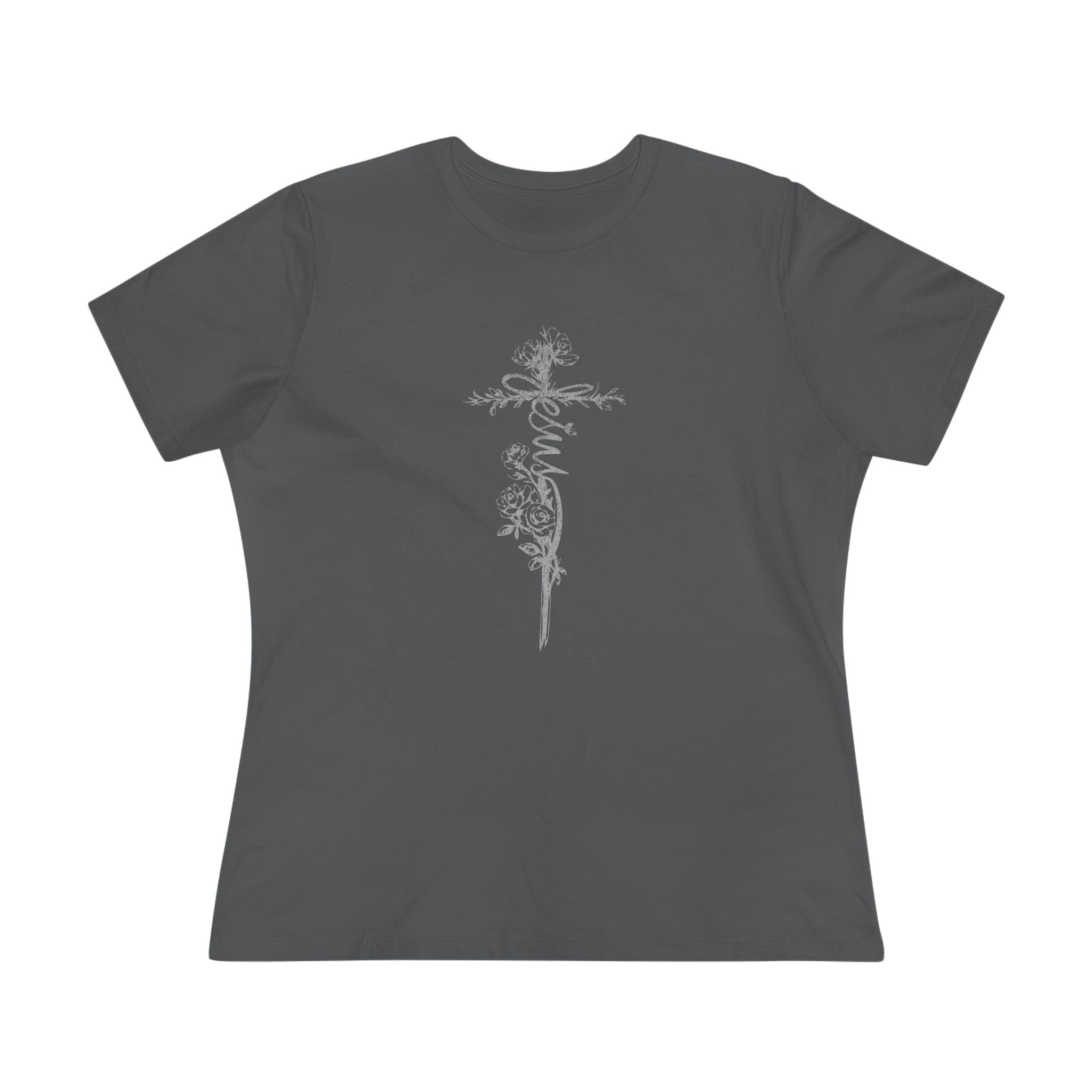 Women's Floral Cross Cotton Tee — Delicate Vine Cross Graphic