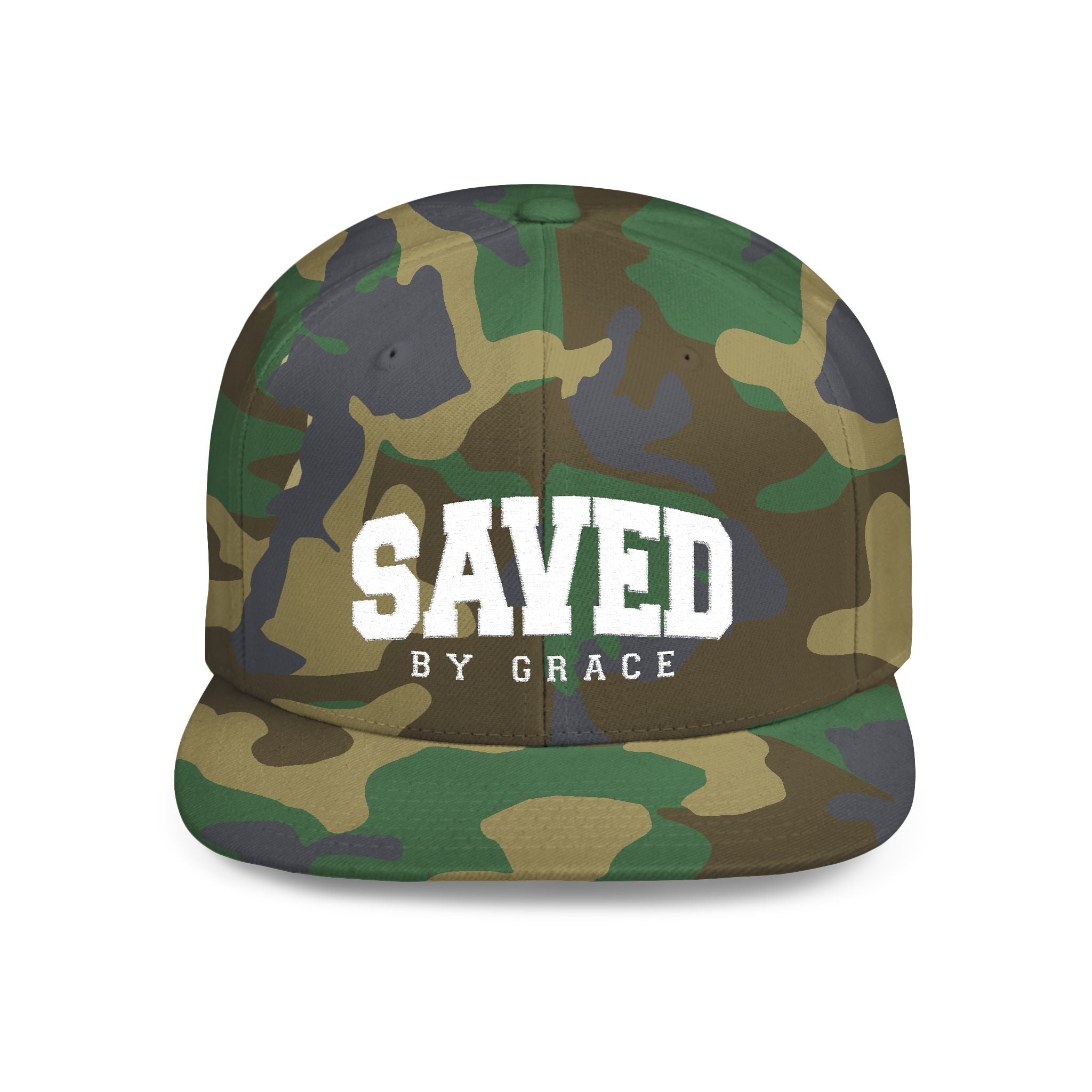 SAVED BY GRACE — Flat Bill Snapback Hat — Bold Faith Statement Cap
