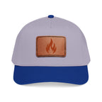 Leather Patch Flame Baseball Cap — Mid Profile Adjustable Hat