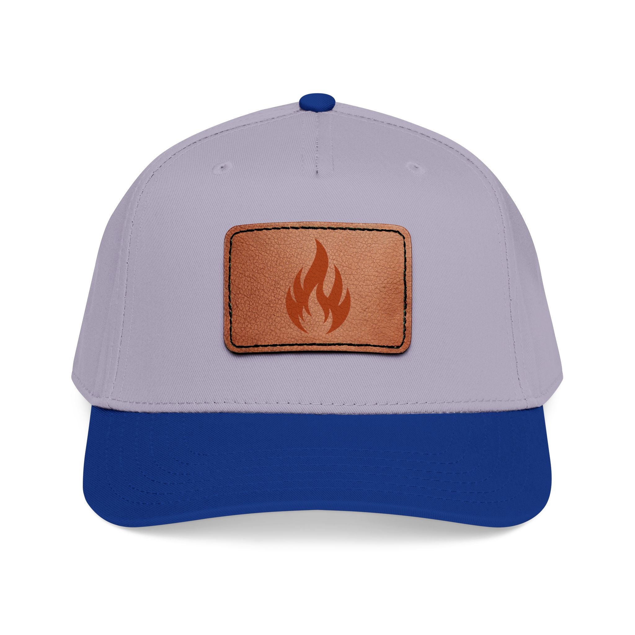 Leather Patch Flame Baseball Cap — Mid Profile Adjustable Hat