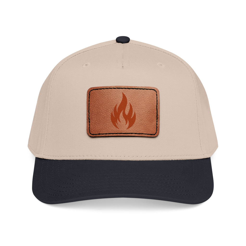 Leather Patch Flame Baseball Cap — Mid Profile Adjustable Hat