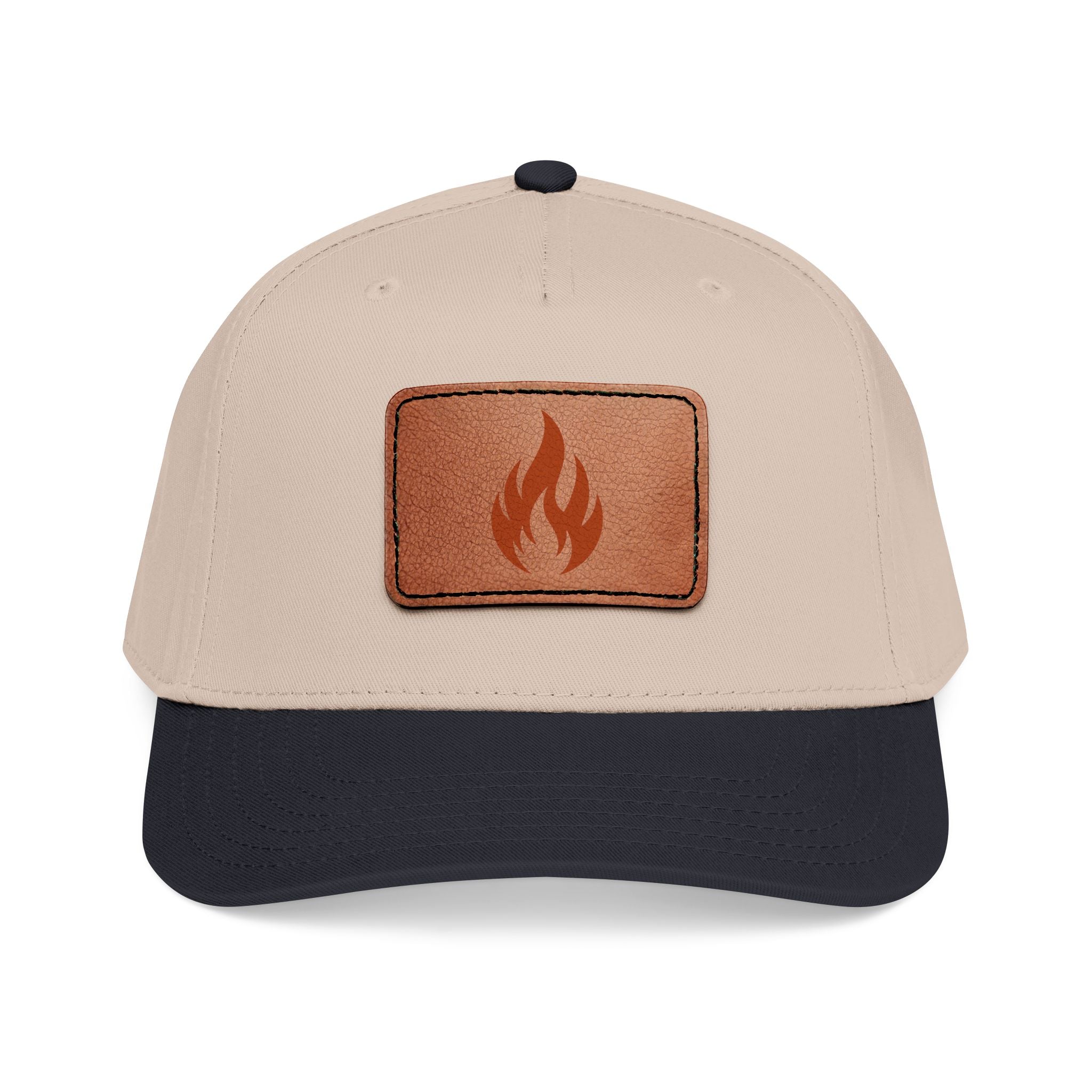 Leather Patch Flame Baseball Cap — Mid Profile Adjustable Hat