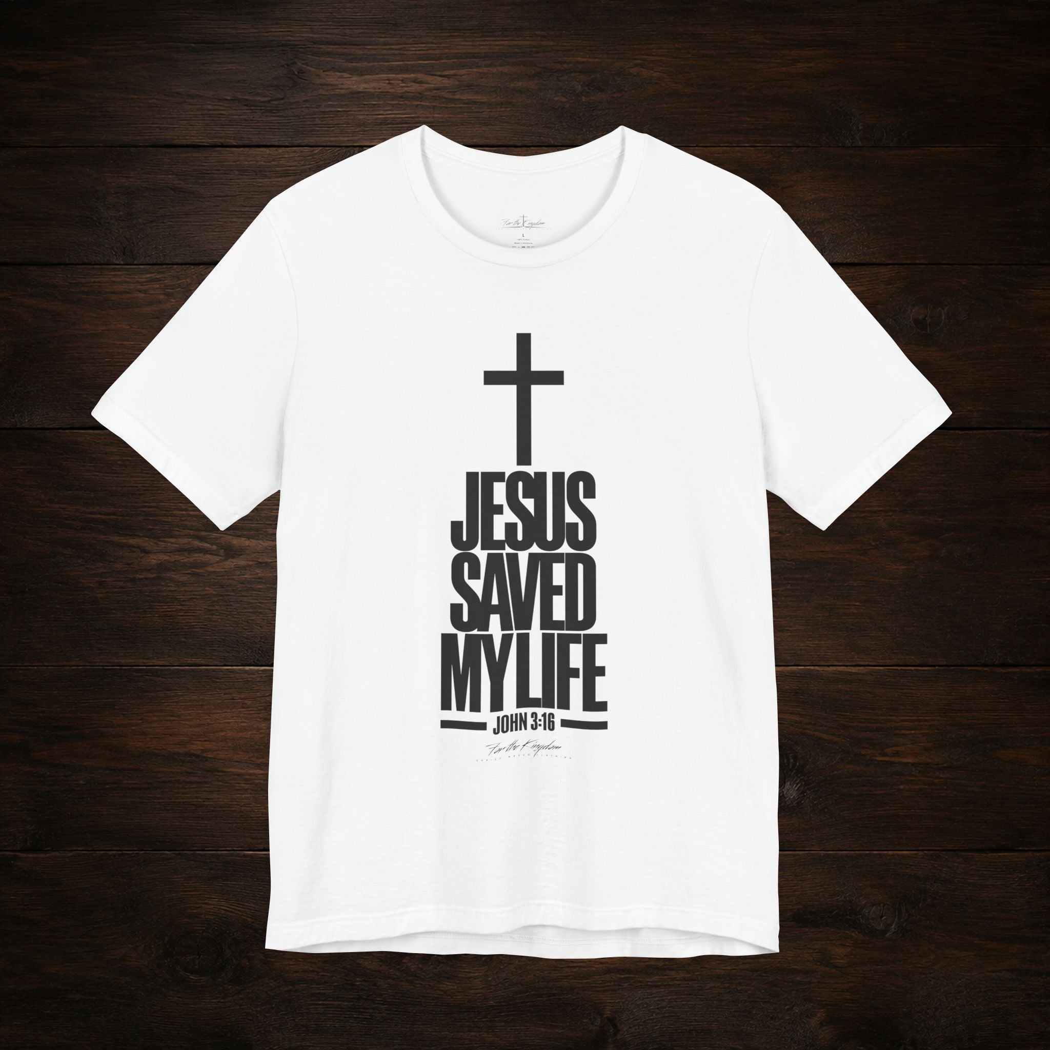 Jesus Saved My Life Dark Pallete Tee — Christian Cross Faith Shirt (John 3:16)