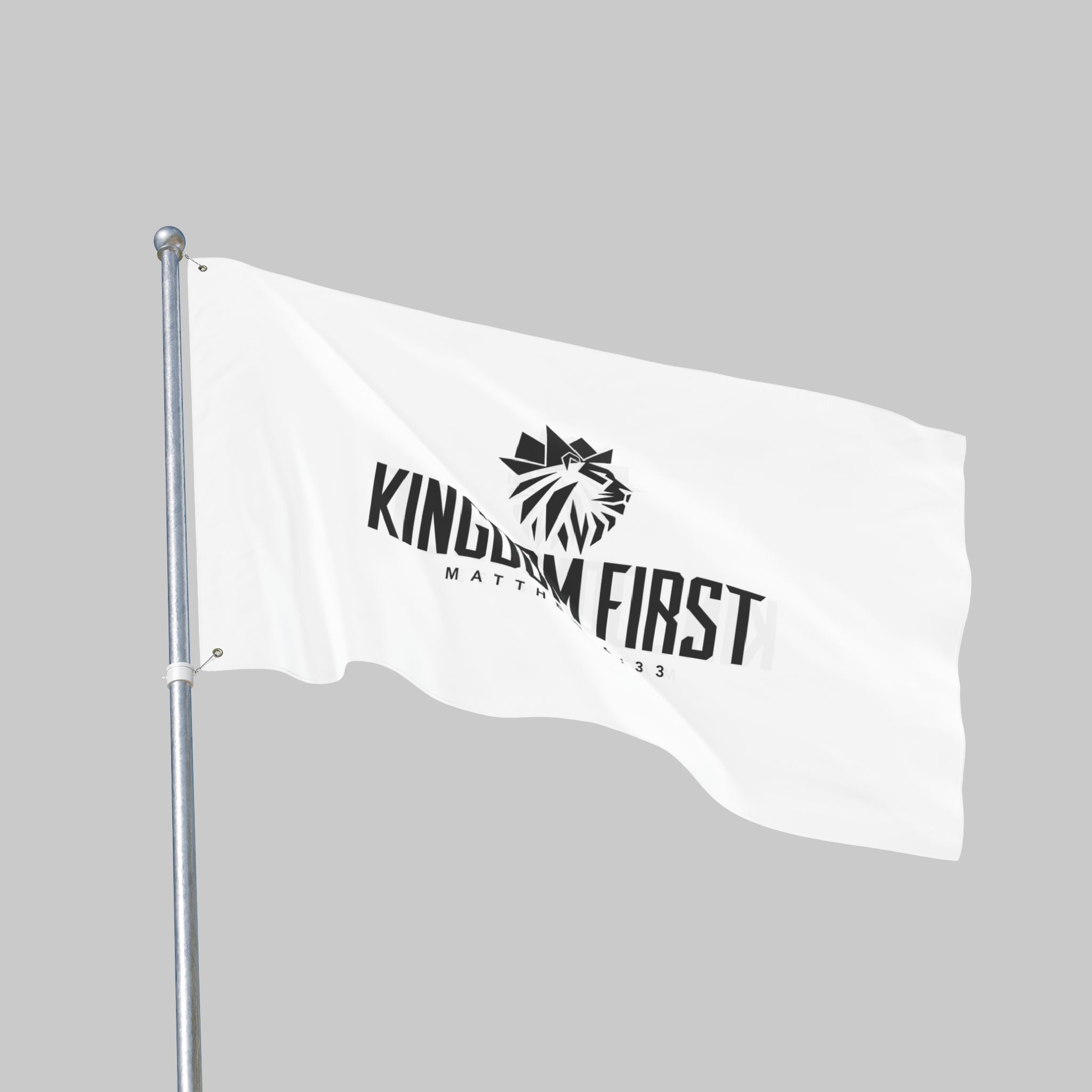Kingdom First Double-Sided Flag — Matthew 6:33 Inspirational Church Banner