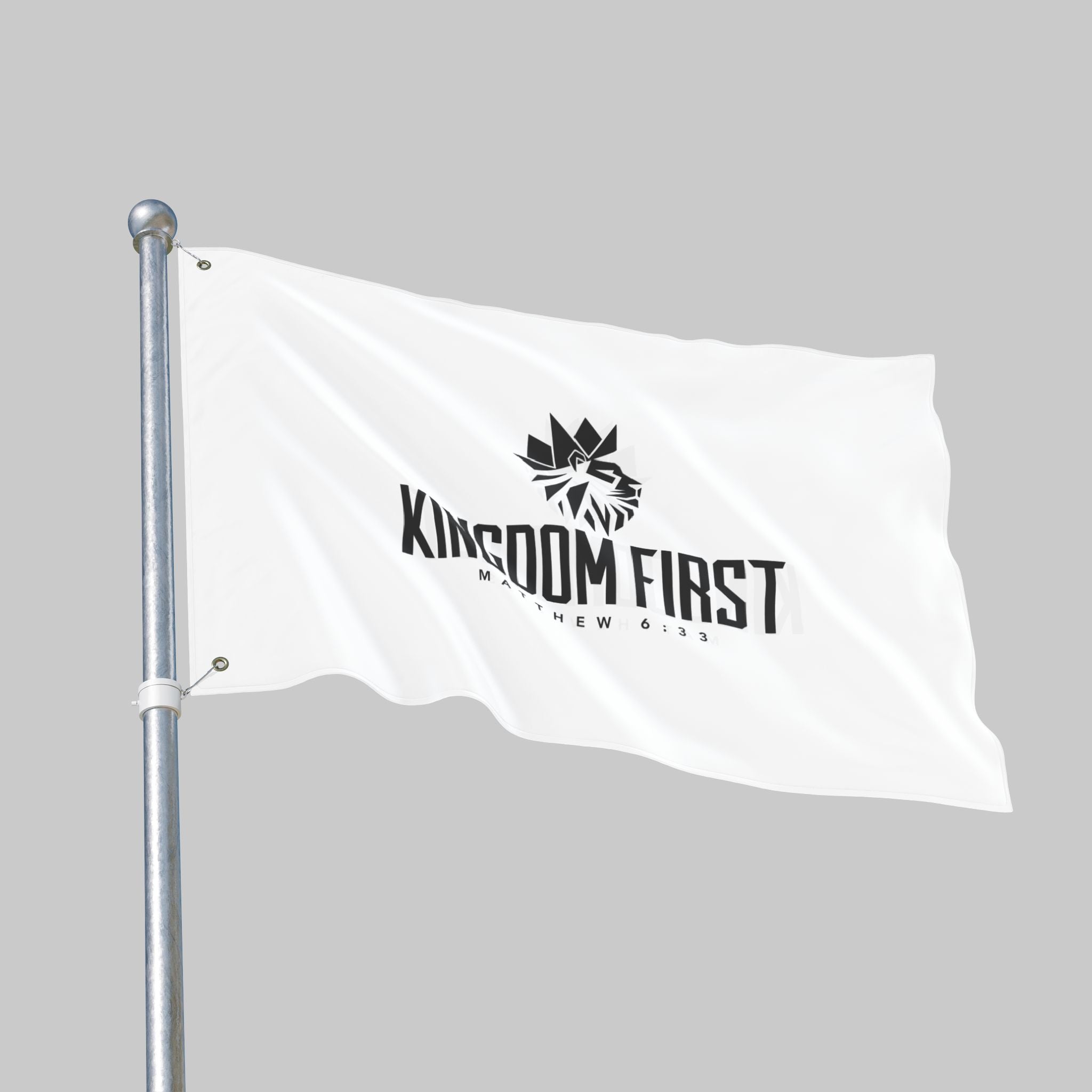 Kingdom First Double-Sided Flag — Matthew 6:33 Inspirational Church Banner
