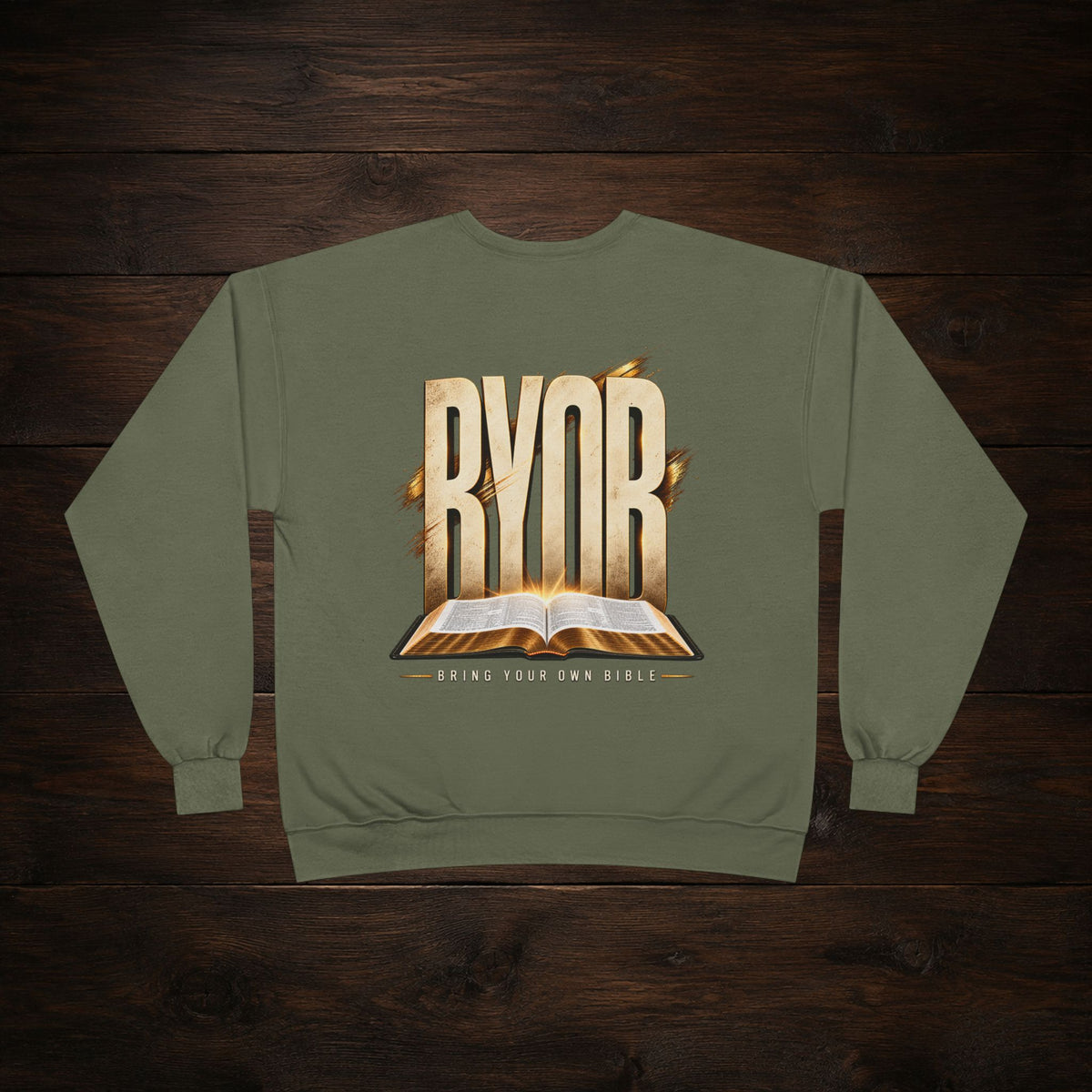 Christian Crewneck Sweatshirt — "BYOB (Bring Your Own Bible)" Faith Graphic