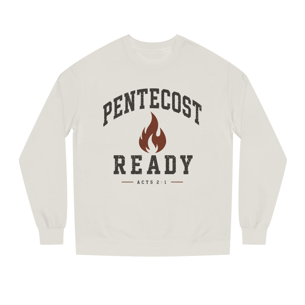 Pentecost Ready Crewneck Sweatshirt — Christian Faith Flame Graphic