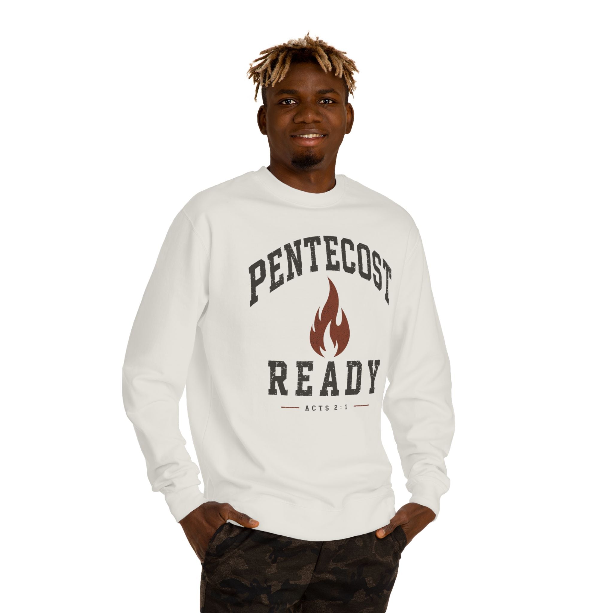 Pentecost Ready Crewneck Sweatshirt — Christian Faith Flame Graphic