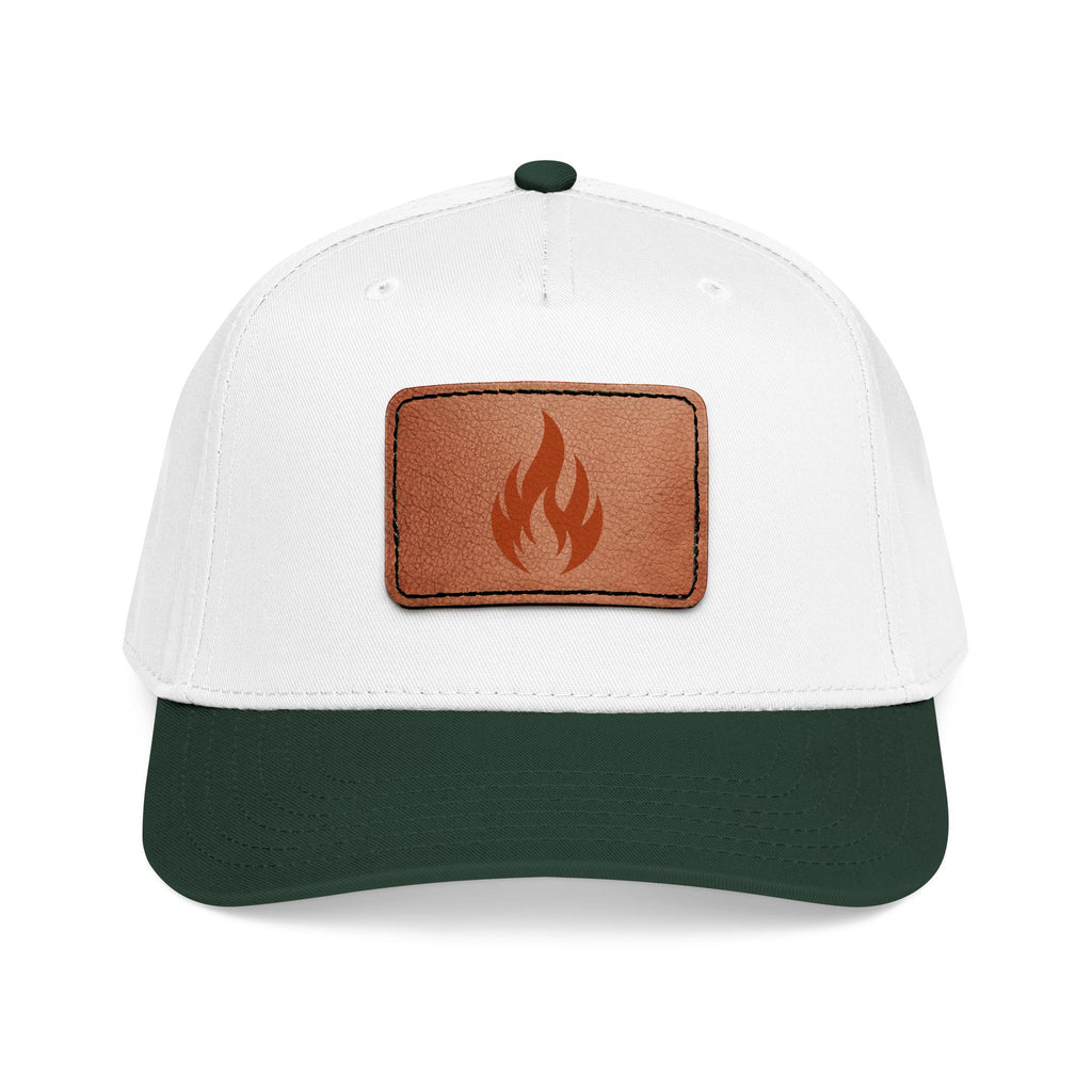 Leather Patch Flame Baseball Cap — Mid Profile Adjustable Hat