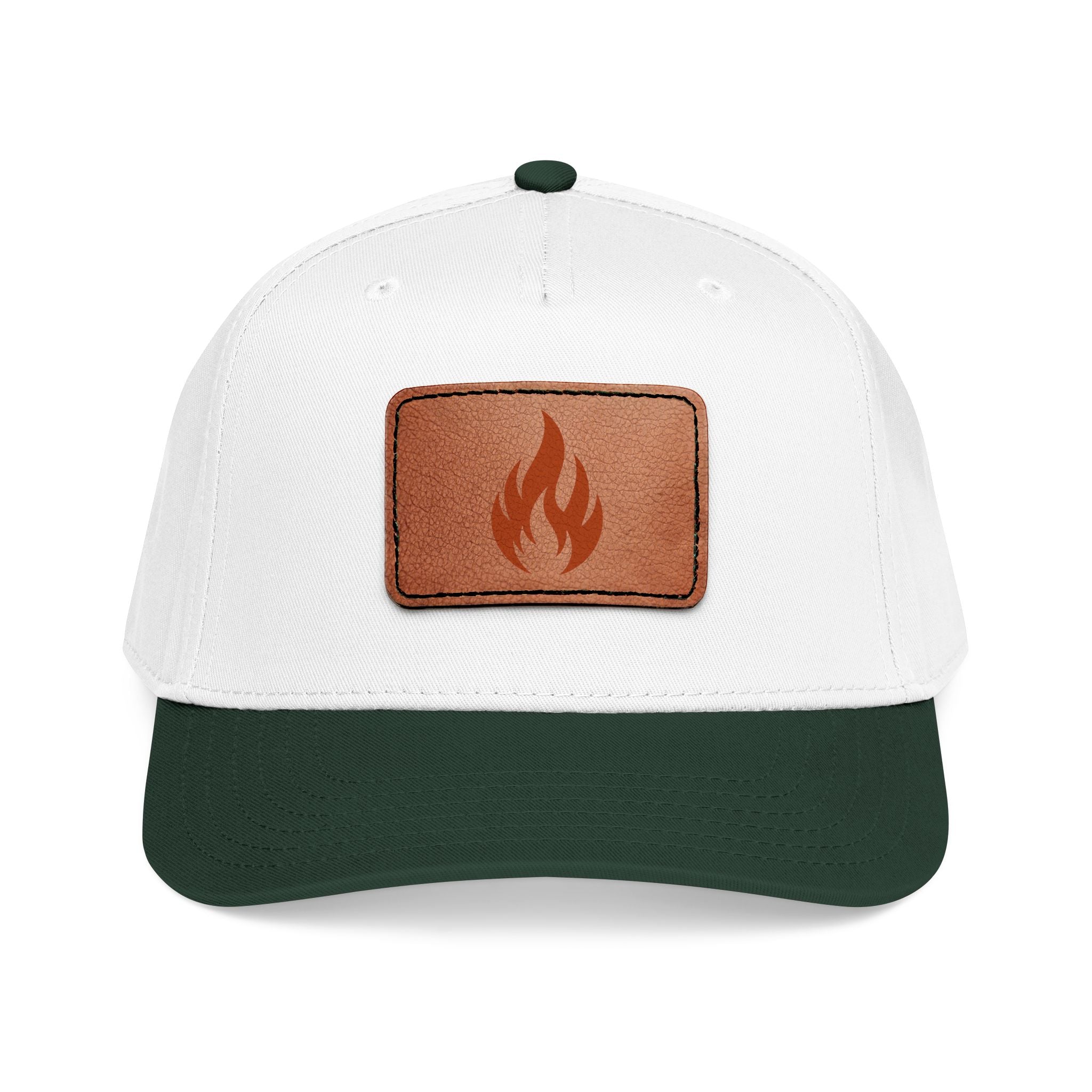 Leather Patch Flame Baseball Cap — Mid Profile Adjustable Hat