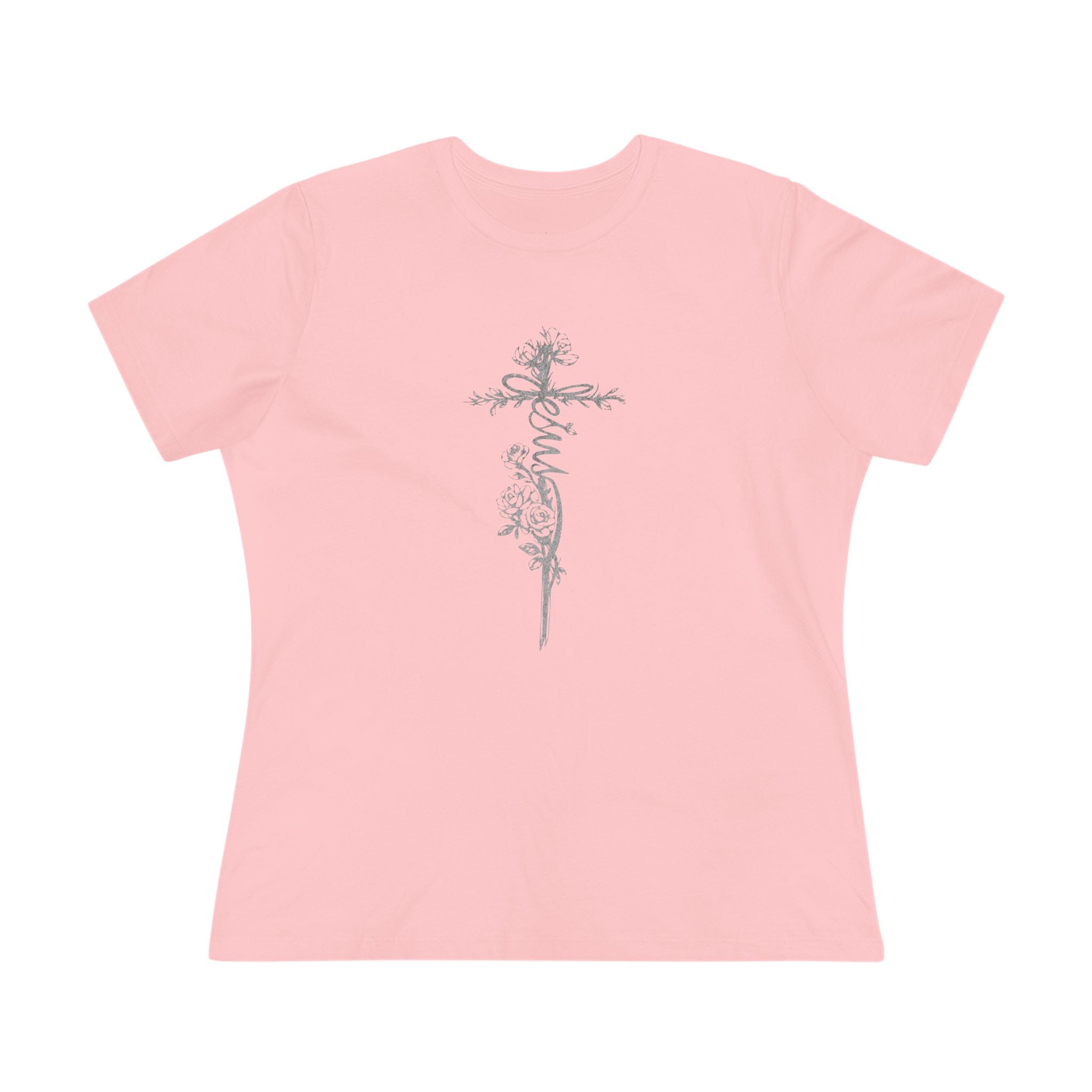 Women's Floral Cross Cotton Tee — Delicate Vine Cross Graphic