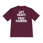 Lift Heavy Pray Harder Tee — Faith & Fitness Moisture-Wicking Shirt