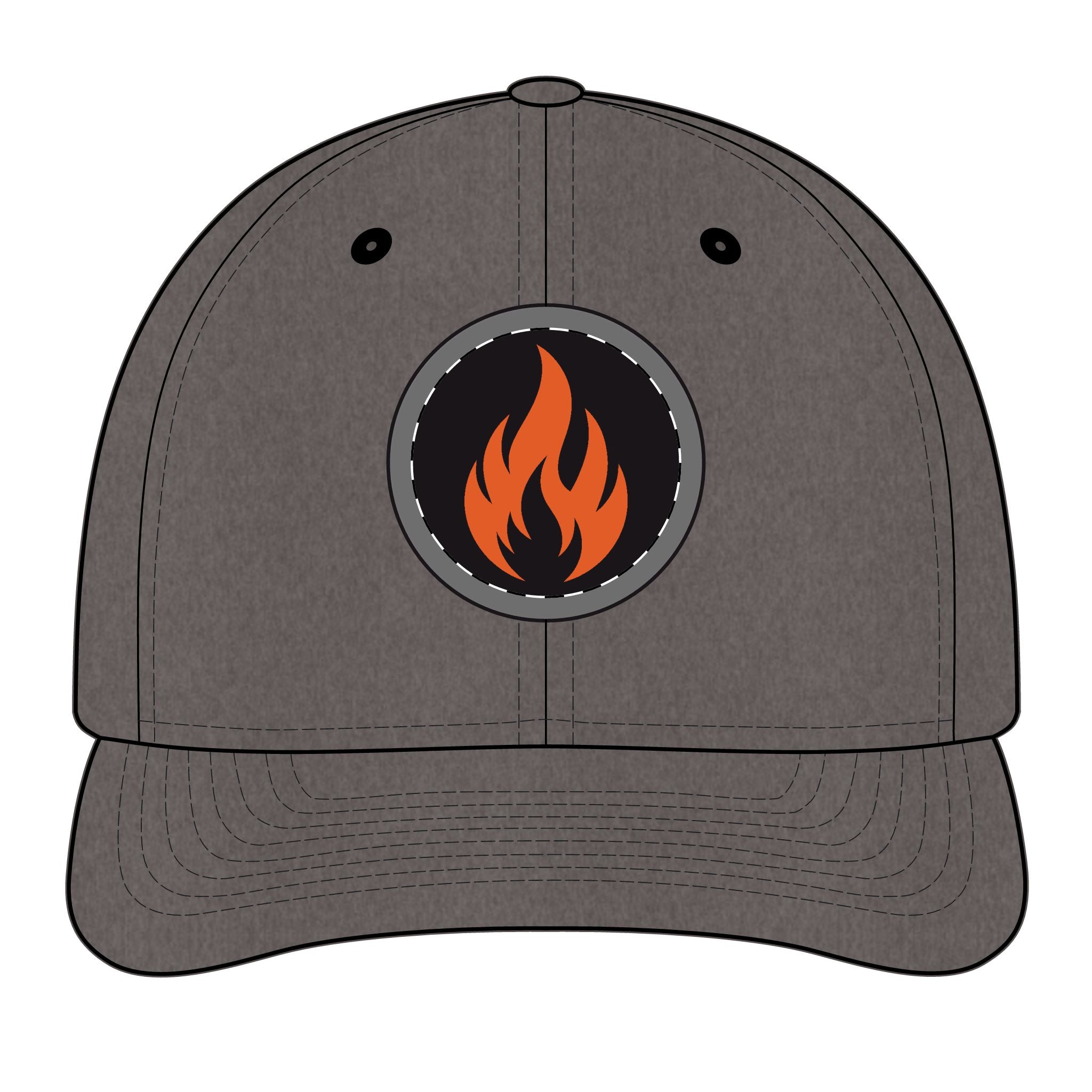 Embroidered Flame Patch Snapback Cap — Trucker Hat with Fire Logo