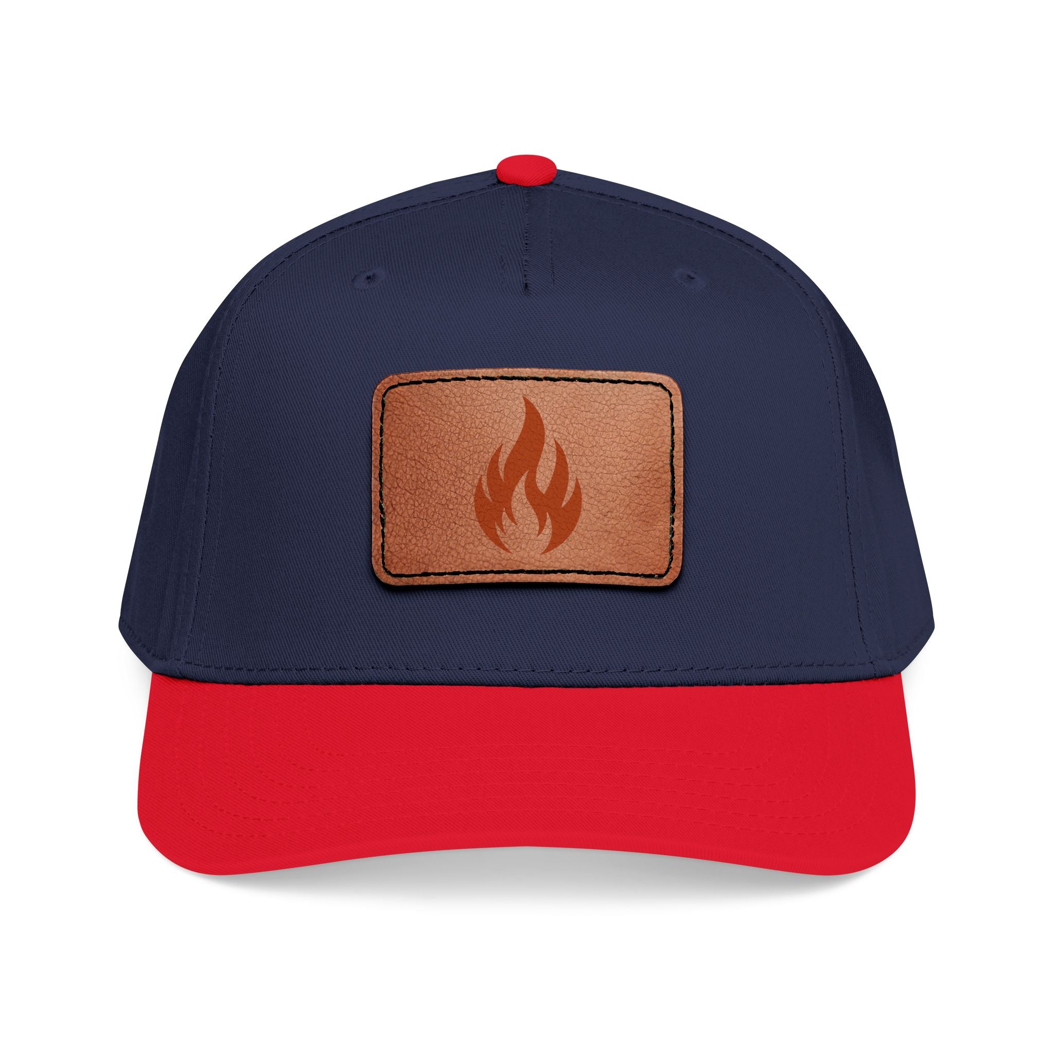 Leather Patch Flame Baseball Cap — Mid Profile Adjustable Hat