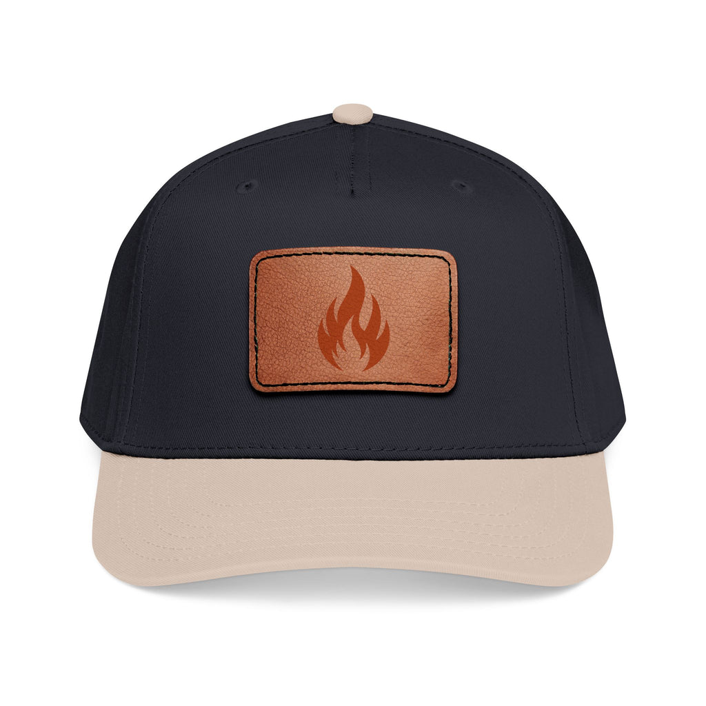 Leather Patch Flame Baseball Cap — Mid Profile Adjustable Hat