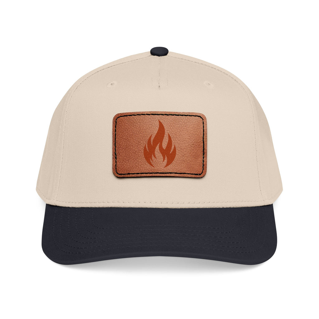 Leather Patch Flame Baseball Cap — Mid Profile Adjustable Hat