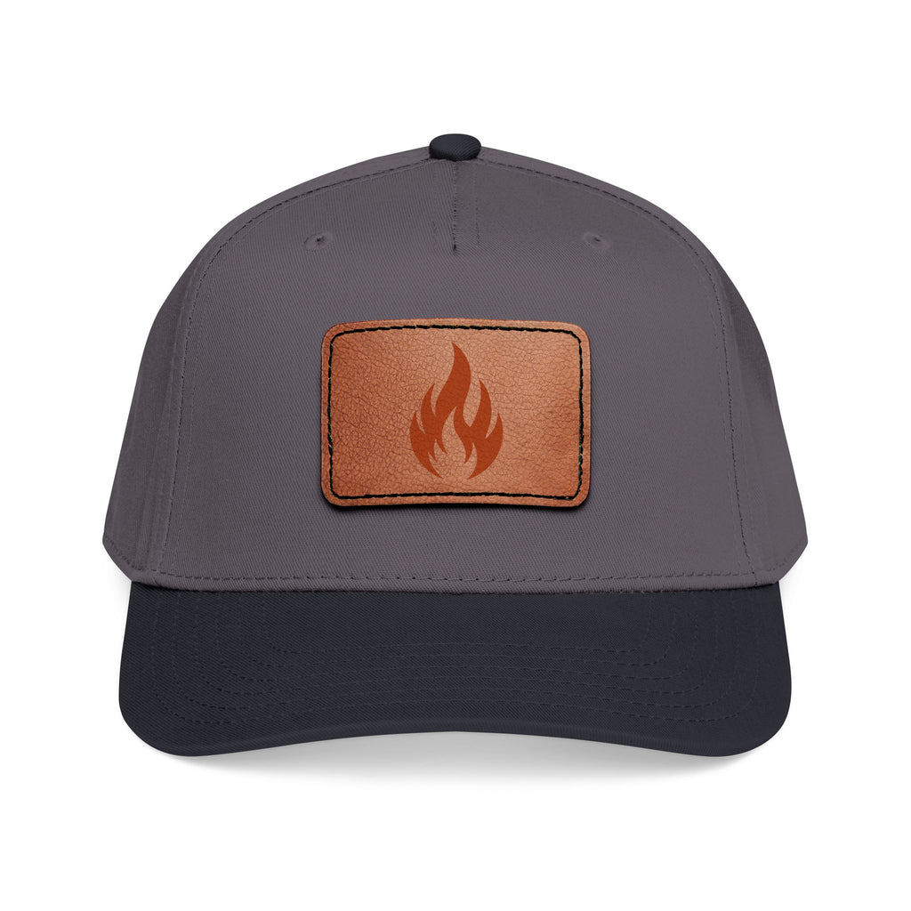 Leather Patch Flame Baseball Cap — Mid Profile Adjustable Hat