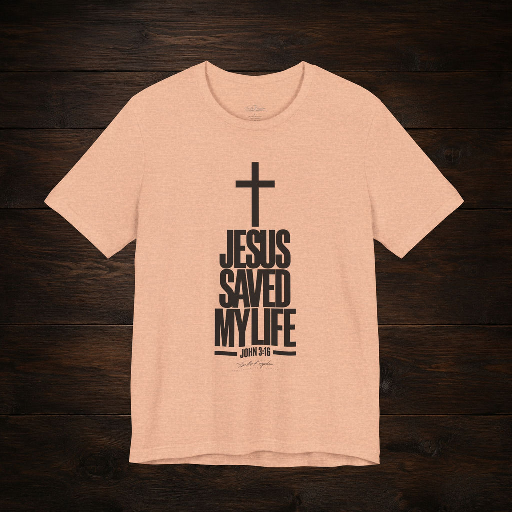 Jesus Saved My Life Dark Pallete Tee — Christian Cross Faith Shirt (John 3:16)